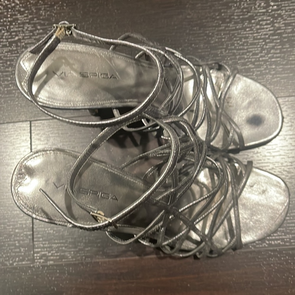 Gently Loved Silver Leather Via Spiga Sexy Strappy Heels - Picture 4 of 7